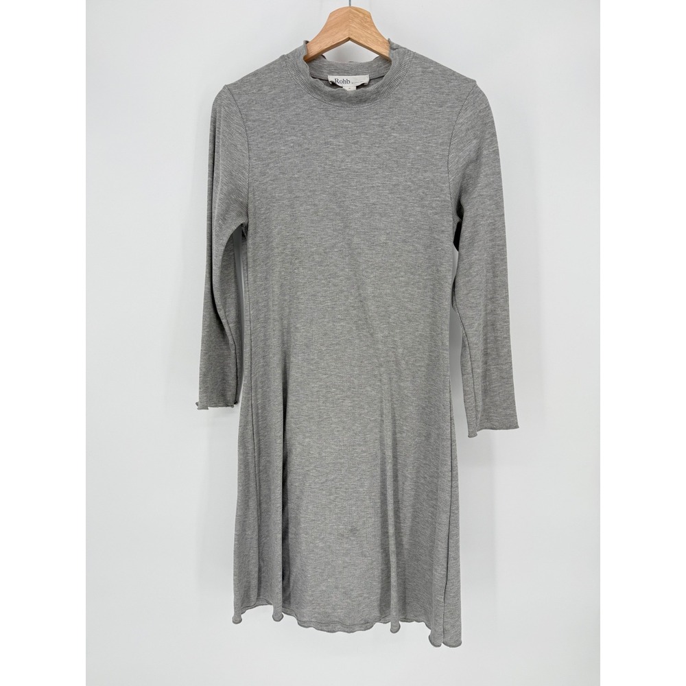Rohb by Joyce Azria Ribbed‎ Mock Neck Dress Women Medium Gray Long Sleeve A-Line